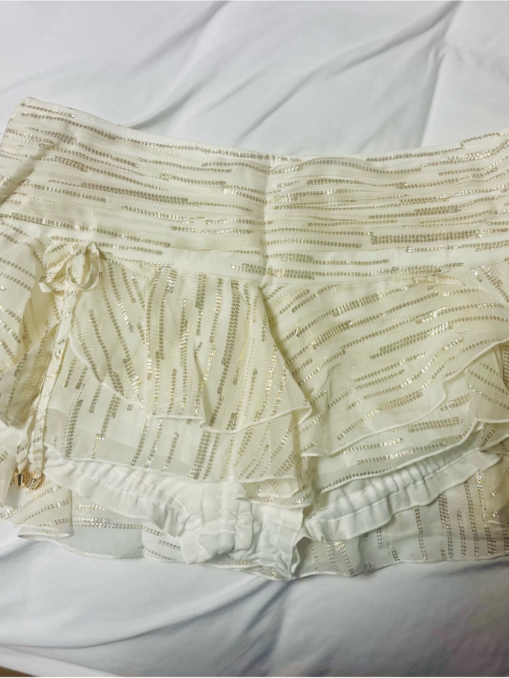 Nana Jacqueline Cream and Gold Sequin Ruffle Skort